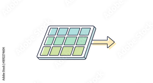 Isometric Solar Panel with Energy Flow Arrow, Renewable Green Technology on an Isolated White Background