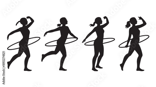 Woman Hula Hooping Silhouette Isolated on White Background
