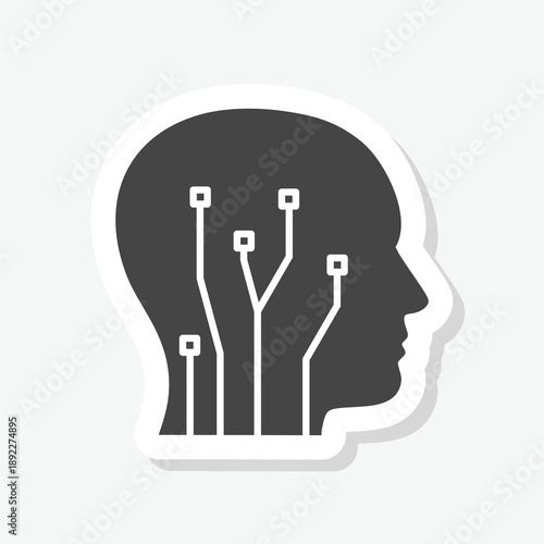 Head human smart technology icon sticker isolated on gray background