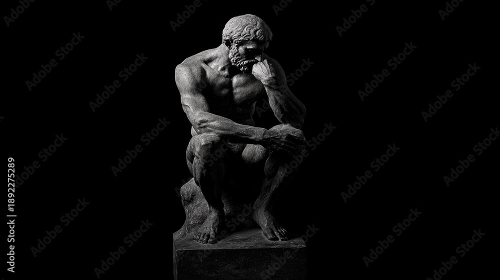 Fototapeta premium The Thinker sculpture, embodying the concept of philosophy. The representation inspires contemplation and intellectual exploration.