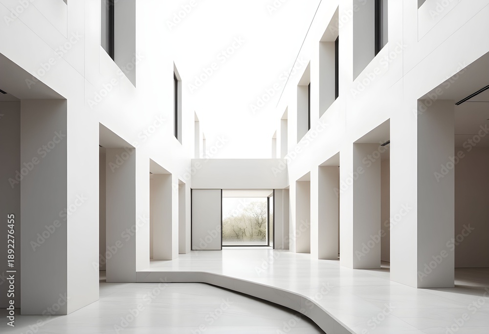 Fototapeta premium Modern Architecture Interior with Curved Pathway and Natural Light