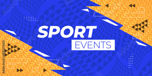 Modern Abstract Sport Background Template with Dynamic Orange and White Geometric Shapes on Blue Background. Sports Banner or Poster Design for Event Promotion