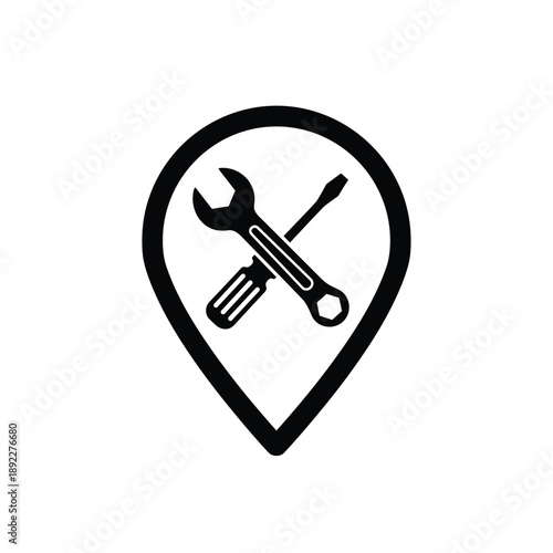 Black icon of wrench and screwdriver in a location pin vector