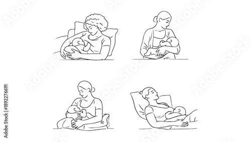 Breastfeeding Mother Position Line Art Doodle Representing Care and Maternal Bond
