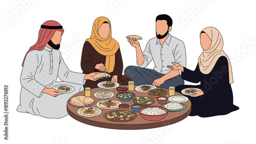 Family Sharing a Meal: A diverse family comes together to share a meal, the scene radiating warmth and unity.