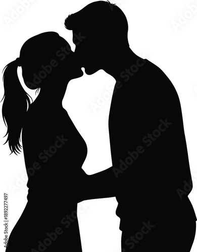 Romantic couple silhouette kissing intimate vector illustration expressing love passion relationship romance affection emotion connection valentine wedding desire celebration art