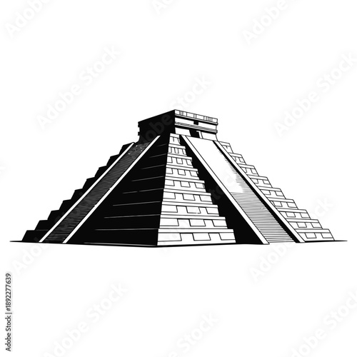 Chichen itza pyramid silhouette kukulcan el castillo ancient maya temple mexico landmark illustration vector