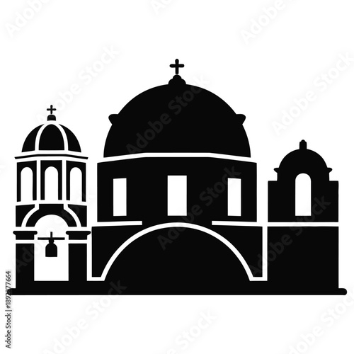 Greek orthodox church silhouette santorini island architecture travel destination religious building landmark mediterranean style vector illustration isolated on transparent background