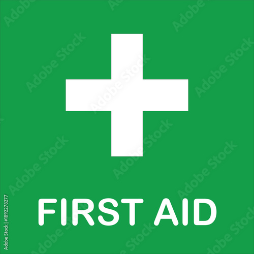 green flat first aid sign white cross medical emergency symbol icon vector isolated