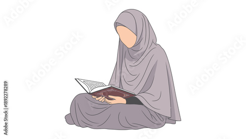 Serene Reader with Book: An individual, draped in a traditional veil, is engrossed in a book, embodying the art of focused reading and the quietude of contemplation.