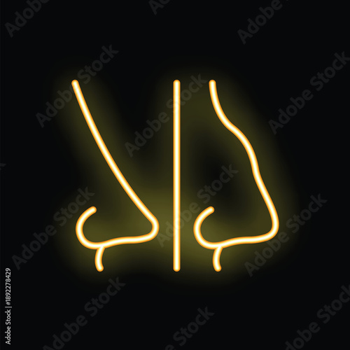 Neon nose symbol shining brightly, representing smell, scent, or rhinoplasty