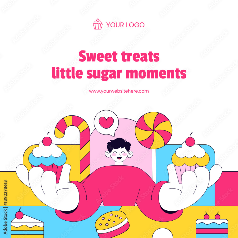 Obraz premium Sweet Shop Flat Cartoon Hand Drawn Style Background Illustration Design