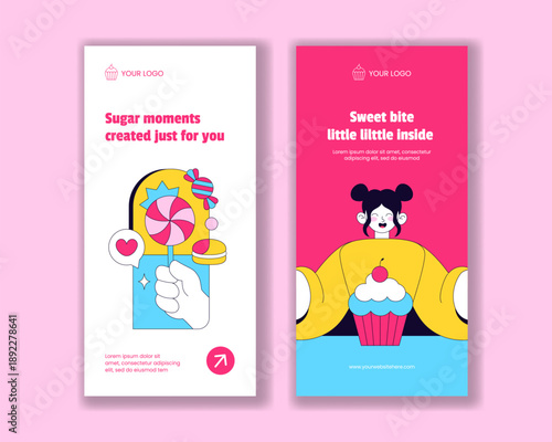 Vertical Banner Sweet Shop Flat Cartoon Hand Drawn Background Illustration