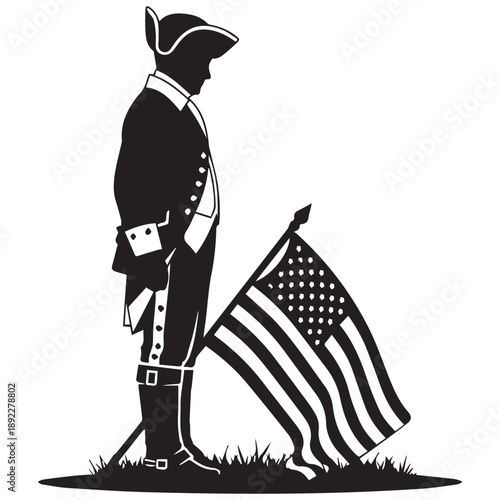 Revolutionary War Soldier Silhouette with American Flag