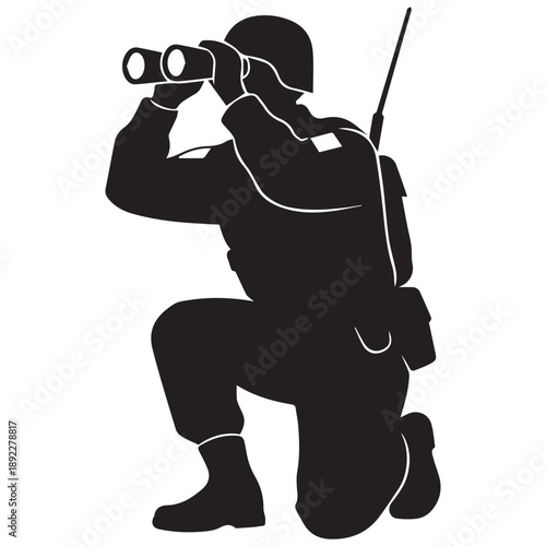 Soldier Silhouette Kneeling with Binoculars