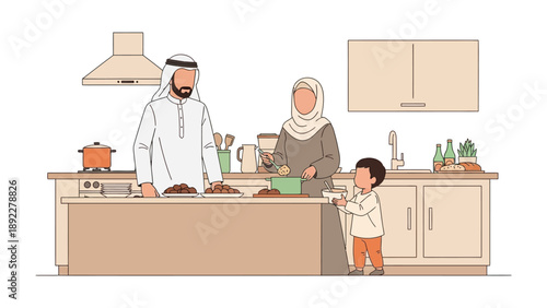 Family Gathering in the Kitchen: A harmonious family unit is engrossed in preparing a meal together in the kitchen, fostering unity and creating cherished memories.