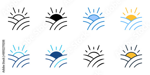 Dawn icons set multiple style collection. Editable stroke 
