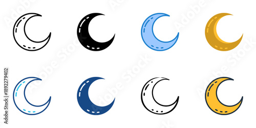 Moon icons set multiple style collection. Editable stroke 
