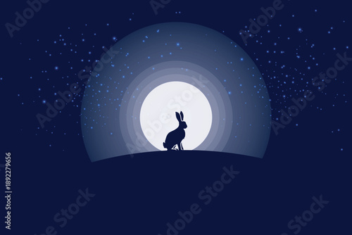 Wallpaper Mural Mystical Rabbit Silhouette Against a Starry Full Moon Night Sky Torontodigital.ca