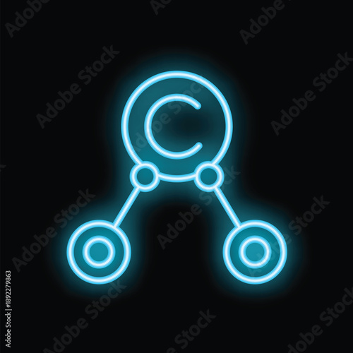 Blue neon copyright symbol connecting two circles representing the licensor and the licensee