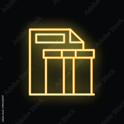 Neon yellow icon of a shredder destroying a document on a black background