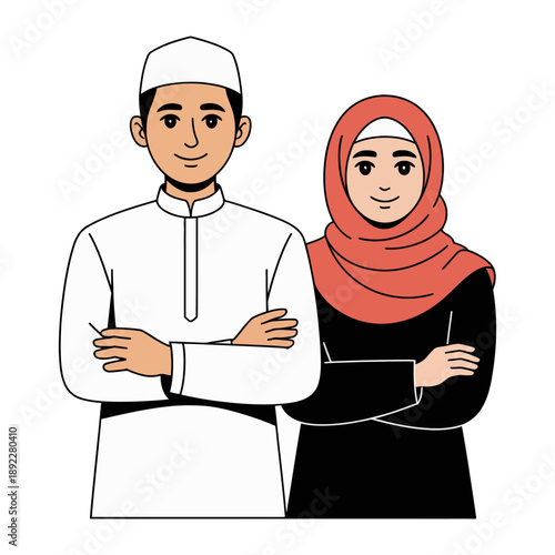 United Couple in Harmony: A portrait of a muslim couple radiates unity and togetherness. The pair stands shoulder-to-shoulder, exuding cultural pride and the values of connection.
