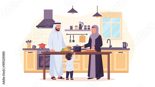 Family Moments in the Kitchen: A family unites in the kitchen, fostering warmth and connection, creating delightful culinary experiences that form the heart of a home. 