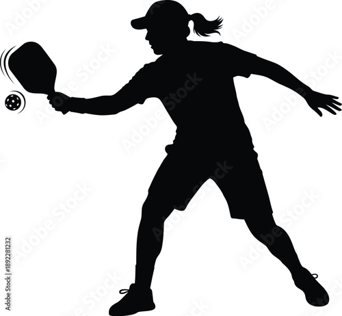 Woman Playing Pickleball: Dynamic Silhouette Captures Athletic Movement and Serve