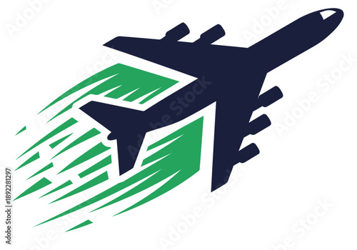 A dynamic freight plane icon merges with green energy, symbolizing fast, sustainable logistics. Modern, bold design for business and transport themes.