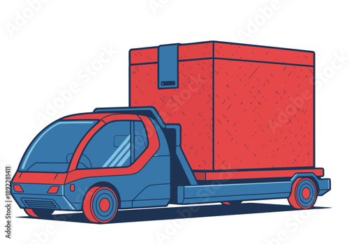 A futuristic medical pod delivery vehicle transports a medical pod. Bold, graphic illustration. Modern, clean design. Ideal for healthcare, logistics, and technology themes.