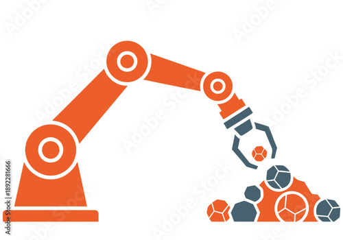 A robotic arm dispenser delivers colorful objects. Modern, industrial design. Ideal for automation and logistics visuals.