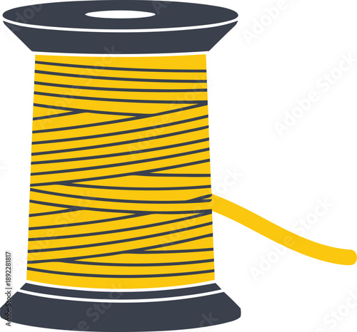 A stylized synthetic fiber spool icon. Clean, modern design with a dark gray base and yellow thread. Perfect for crafting, sewing, or textile-related themes.