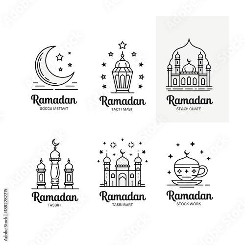 Ramadan Icons: A collection of meticulously crafted Ramadan icons, each embodying the spirit of the holy month with elegant line art and symbolic designs.