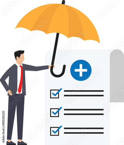 Health insurance and Doctor offering medical insurance policy contract. Patient holding insurance ID card. Medicine and healthcare concept
