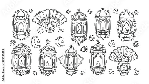 Cultural Ornamentation: A sophisticated illustration showcasing diverse lantern designs. This sketch perfectly captures the charm of tradition and heritage.