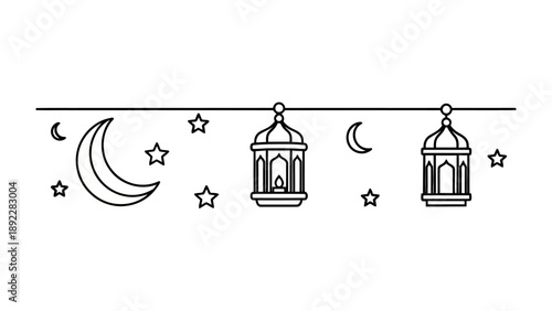 Ramadan Lanterns Illustration: Minimalist line art evokes a sense of peace and spirituality, perfect for cultural and religious themes.