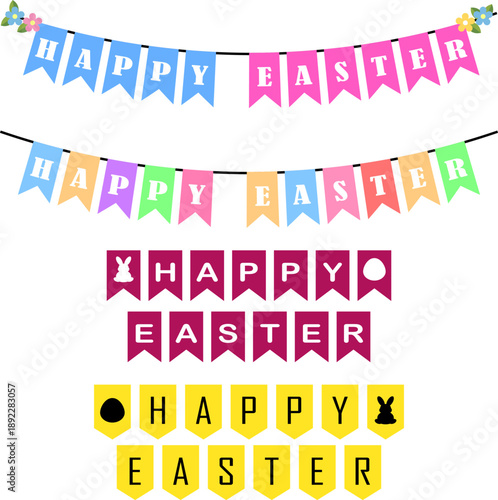 Happy Easter Day Bunting Vector Art Spring Holiday Decoration