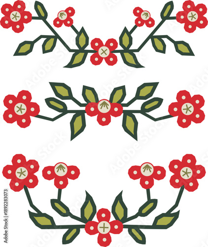 Slavic, Balkan, Bulgarian traditional decorative floral ornaments. Vector decor motifs for authentic folklore costumes, clothing, damask, carpets, textile, embroidery, sewing. Cultural heritage.
