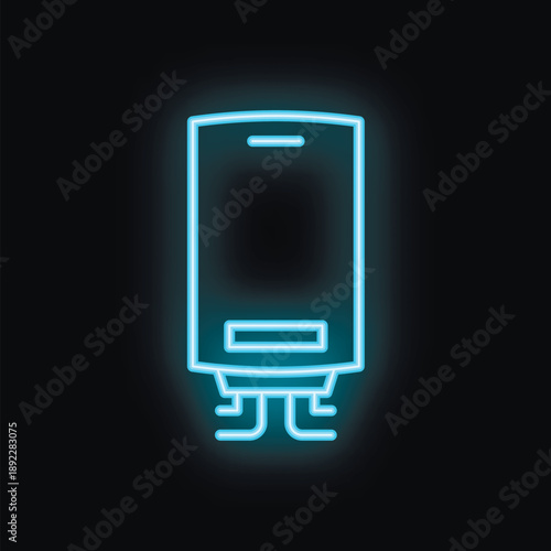 Blue neon sign of a boiler for water heating on a black background