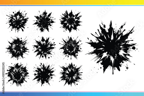 Black Ink Splatter Collection – Grunge Paint Splash Abstract Vector Set