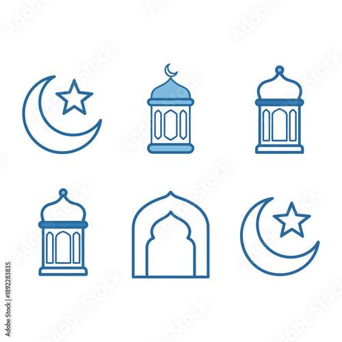 Celestial Harmony: A collection of serene illustrations featuring the moon, star, and ornate lanterns, invoking a sense of tranquility and spiritual reflection. 