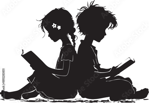 Mother reading with her daughter and son illustration