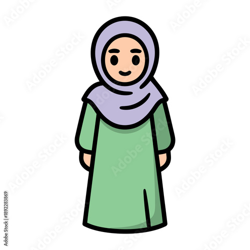 Modest Elegance: A simple illustration of a woman, embodying grace and humility, dressed in traditional attire, reflecting cultural values and personal dignity.