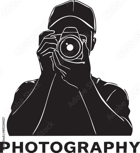 Man photographer holding a camera vector illustration isolated on white background