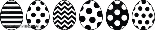 Eggs, Easter eggs vector set, black and white patterns with stripes, dots, and chevrons
