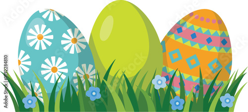 Eggs, Easter egg vector illustration, light blue with white daisy flower pattern