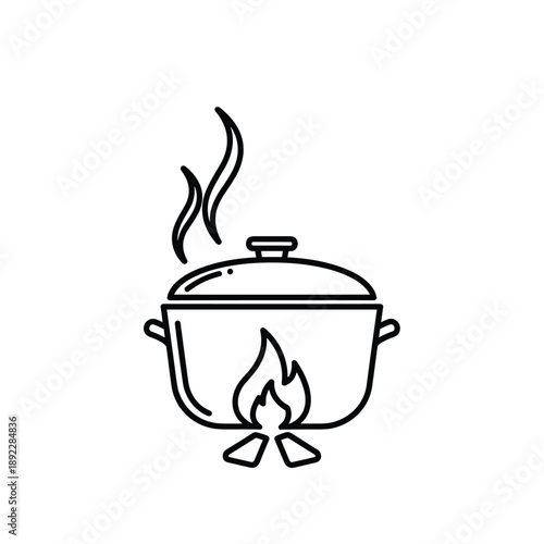 Steaming cooking pot on fire isolated on white background vector