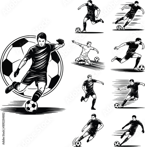 Football player, silhouette kicking a ball, sport competition design symbol