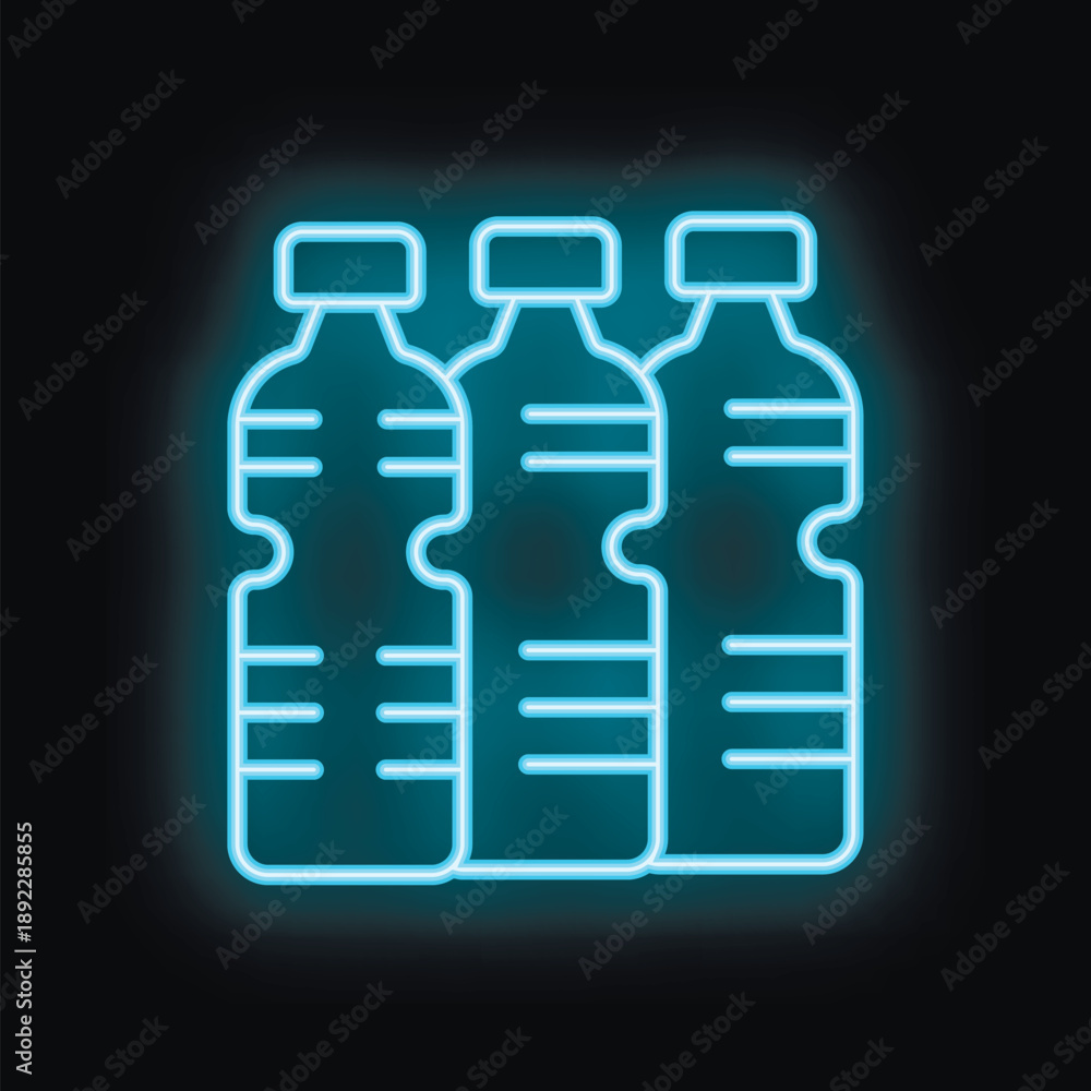 Obraz premium Bright blue neon sign showing three water bottles, perfect for health, fitness, or beverage related designs