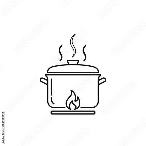 Steaming cooking pot on stove with flames vector